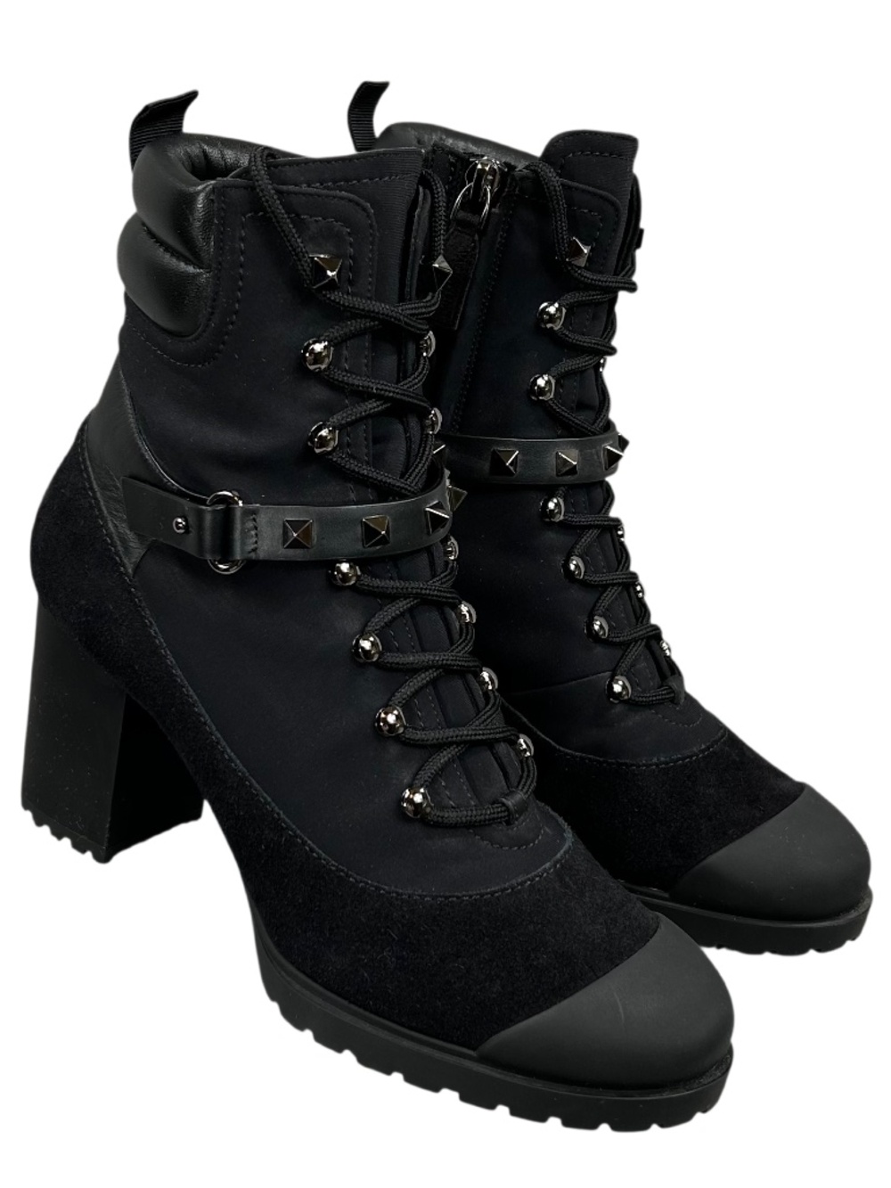 Valentino Garavani Rockstud Black Suede Ankle Combat Boots Size 38